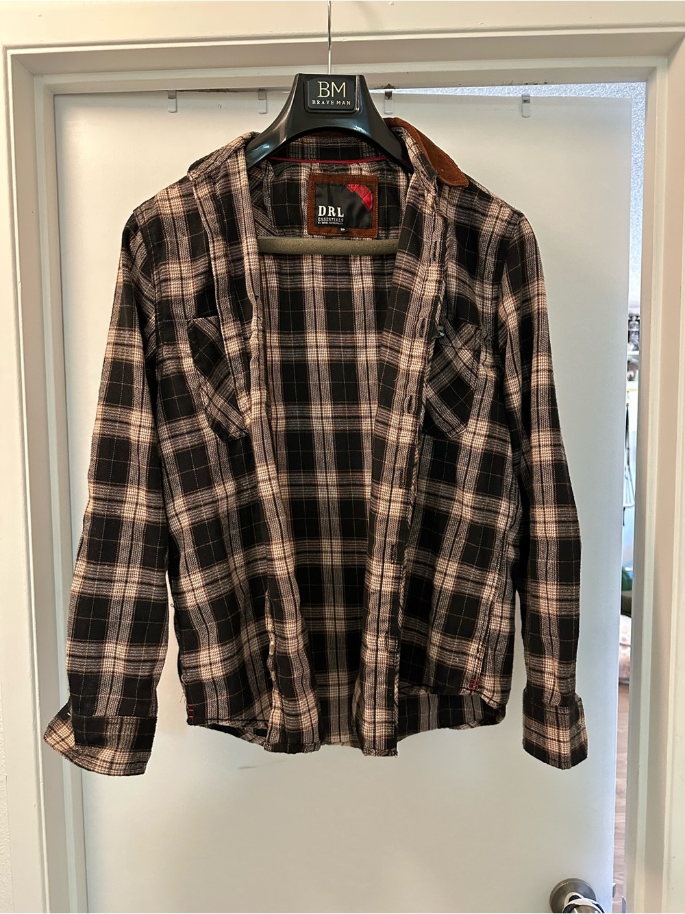 DRL Plaid Flannel Shirt Jacket in Black and Cream